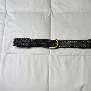 Stylish Black Braided Belt with Gold Buckle